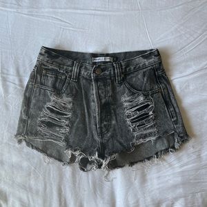 Nasty Gal X Mink Pink Black Distressed Denim Shorts- S